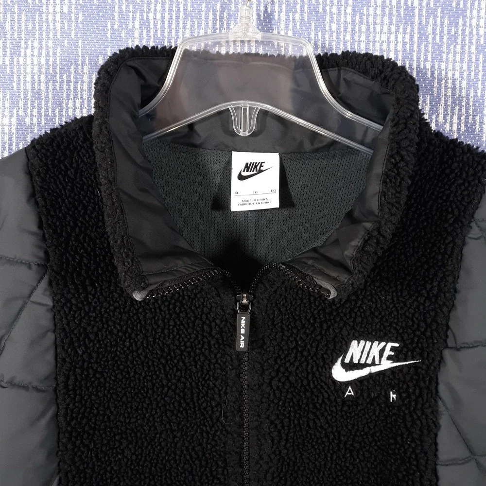 Nike Air Jacket Kids Size XL Black Sherpa Fleece 1/2 Zip Pullover Quilted Anorak